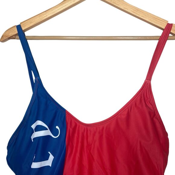 Juicy Couture Swimsuit Size L Colorblock One Piece Red Blue Scoop Back Strappy - Picture 8 of 16